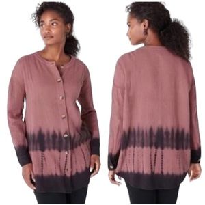 J. Jill PureJill Long Sleeve Gauze Top Button Front Tie Dye Ombre Pink Sz Medium